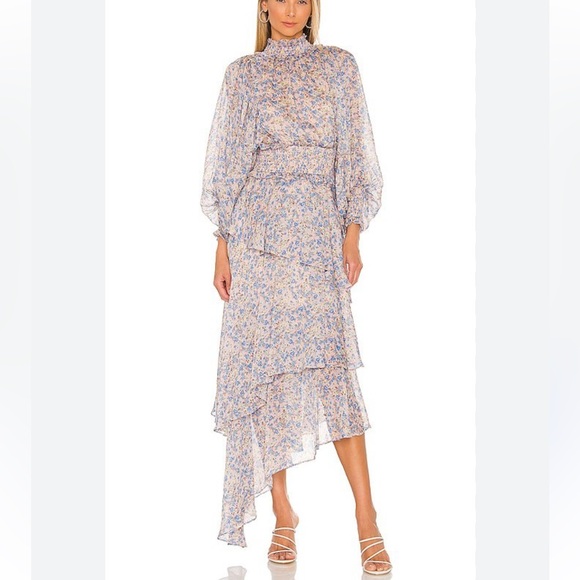 Revolve Elliatt $325 Astrid Smocked Waist Maxi Dress Periwinkle Turtleneck - Picture 2 of 7